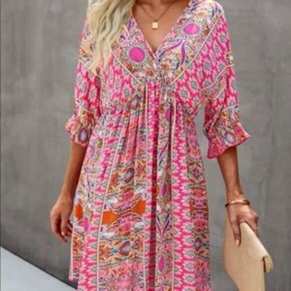 Boho BatwingâSleeveâDressâTopâBlouseâMiniâDress - Picture 3 of 8